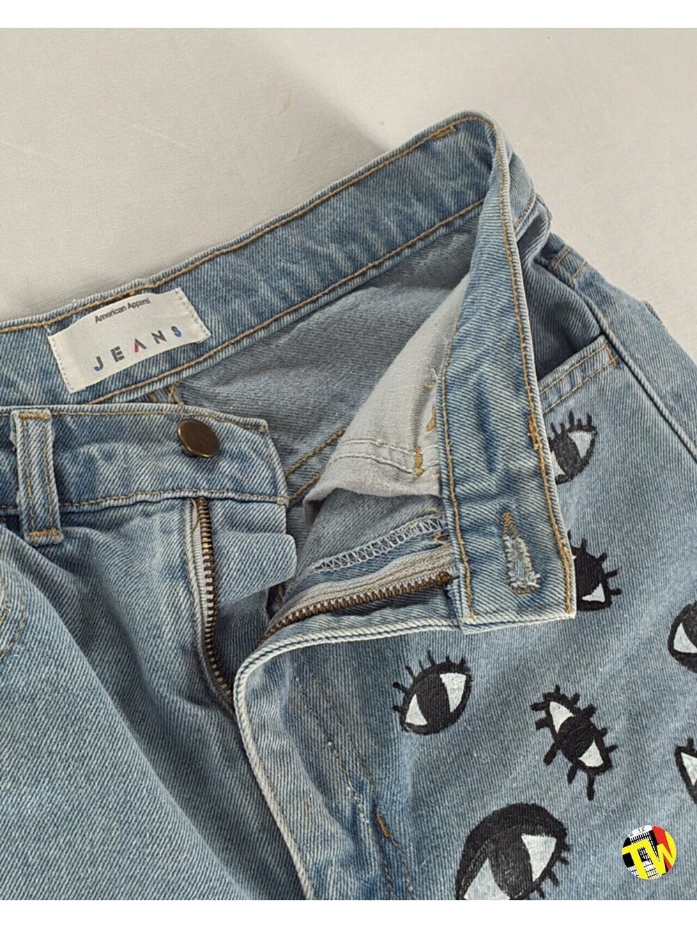 2010s American Apparel Denim Shorts Hand Painted Eyeball